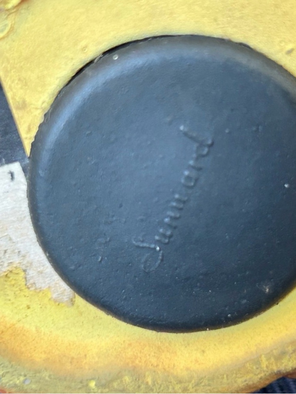 Vintage Pineapple Face Chalk ware Bank - Yellow with Teal Accents - Picture 3 of 3
